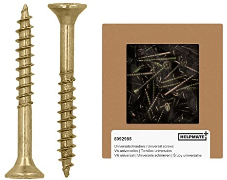 HELPMATE - Vis universelles tête fraisée 3,5x30 passivées jaune - 400 vis à bois avec entraînement PZ 2 et filetage partiel - Boulons pour panneaux de particules pour l'intérieur & l'extérieur protégé
