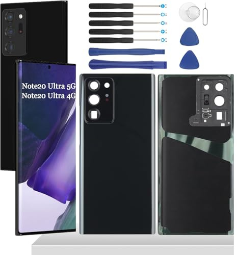 YHX-OU 6.9'' Schwarz Akkudeckel für Samsung Galaxy Note 20 Ultra 5G Galaxy Note 20 Ultra Rückseite Glas Backcover Back Glas Ersatz Reparatur Set mit Kamera Linse Glas+Werkzeug