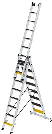 PROREGAL Stufen-Mehrzweckleiter 3-teilig mit nivello®-Traverse und Clip-Step R13 | 3x8 Stufen | Leiter, Teleskopleiter, Trittleiter, Bockleiter, Sprossen-Doppelleiter