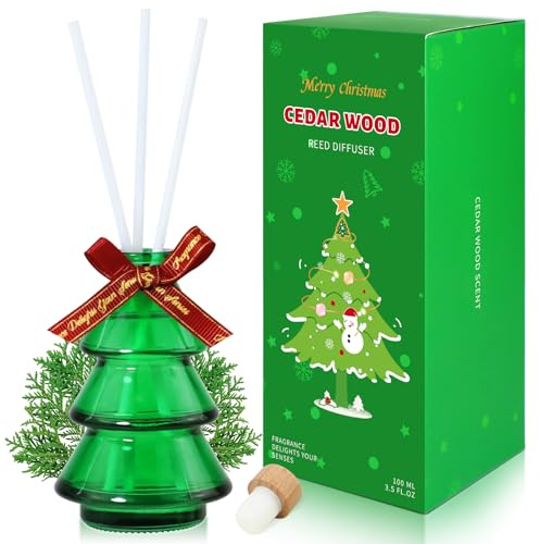 Scent-Hi Weihnachten Raumduft 100 ml Diffuser 6 Duftstäbchen mit Zedernholz ätherischen Ölen - Natürlich, Langanhaltend, fur Raum, Zuhausem, Büro