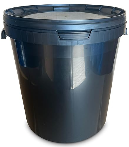 MARMOS-PLAST 1 x 30 Liter Eimer Schwarzer Kunststoffeimer mit Deckel Lebensmittelecht stapelbarerer Milcheimer Vorratseimer Honigeimer Lebensmittelfreigabe Behälter Leereimer für Mehl Wassereimer