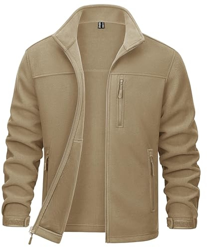 TACVASEN Herren Herbst Fleecejacke Leichte Warme Jacke Sweatshirts Sportjacke mit Tasche(XXL, Khaki)