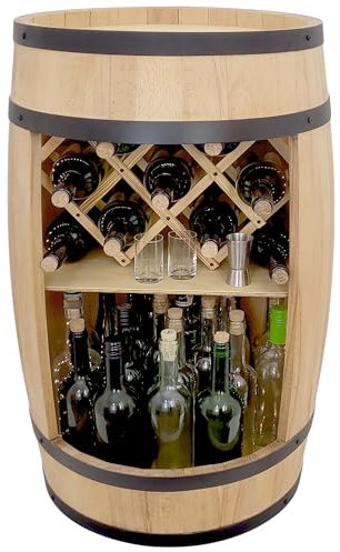 weeco Tonneau Bar en Bois avec Casier à Vin – Meuble Bar Rustique – Armoire à Bouteilles – Bar en Fût de Vin – Décoration pour Salon – 80x50cm Chêne Clair
