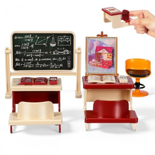 Toyvian Miniatur Klassenzimmer Modell Set Mit Mini Schreibtisch Und Tafel 9.2X8.1X2.3Cm Für Puppenhaus Dekoration Und Kreatives DIY Handwerk