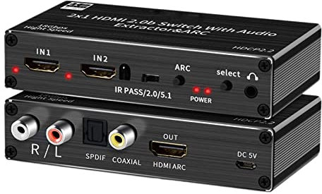 NVYAZJ Convertidor de Audio Digital a analógico, Extractor de Audio HDMI 2.0, Compatible con 4K 120Hz YUV 4:4:4 Adaptador convertidor de Audio HDR HDMI, 4K HDMI a TOSLINK óptico SPDIF