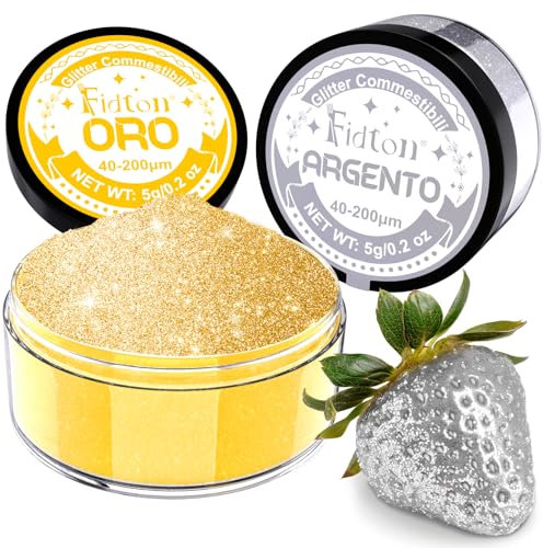Glitter Commestibili - Fidton 2 Colori Coloranti Alimentari in Polvere, Glitter per Decorazioni, Glitter Alimentari per Dolci, Torte, Cocktail, Brillantini Commestibili Oro e Argento - 5 g