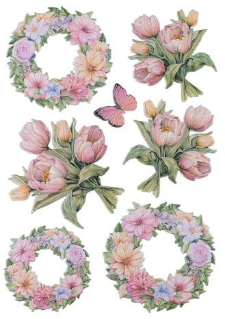Ideen mit Herz - Feuille d'autocollants - 3D - En relief - Gaufrage de qualité supérieure avec effet 3D - Images de fenêtre - Scrapbooking - Feuille DIN A4 avec de nombreux motifs (bouquets de tulipes