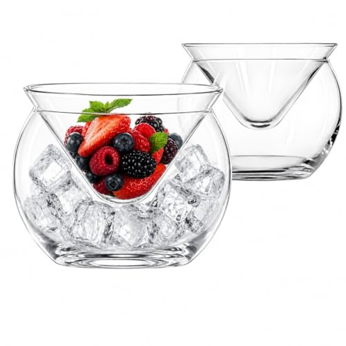 Ciieeo Glass Caviar Chiller Server Set with Ice Holder, Double Layer Serving Bowl for Chilled Shrimp Appetizers Salads, Clear Glass Fruit Dish and Ice Cream Ramekin for Dining Table Party (10.5x9.5cm)