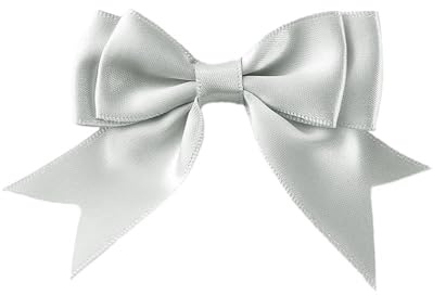 50 Stück 6x7cm Satinband Schleifen,Doppelte Dekoschleife Fertigschleife Geschenkschleifen für DIY Handwerk Hochzeit Weihnachten Valentinstag Dekoration Karte Herstellung von Verzierungen,Silber
