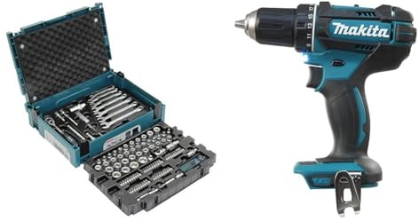 Makita COFFRET MAKPAC OUTILLAGE À MAIN 120 PCS E08713 & DDF482Z Perceuse visseuse 60 nm 18 V Bleu