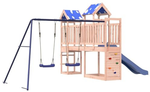 vidaXL Spielturm, Klettergerüst mit Brücke Schaukeln Kletterwand Rutsche, Kinder Kletterturm Spiel-Zubehör für Garten, Holz Spielplatz Spielhaus, Massivholz Douglasie