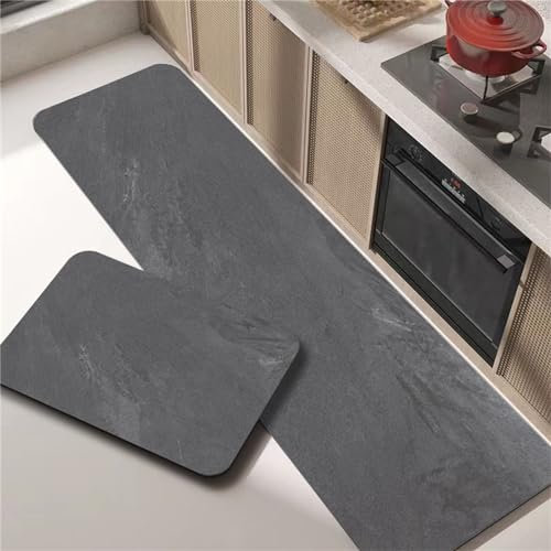 Hixingo Küche Teppich rutschfest, Marmor Drucken Kieselgur Küchenläufer Schnelltrocknend Küchenteppich Absorbierend Teppich Läufer Modern Küchenmatte Abwaschbar (Dunkelgrau,50x160cm)