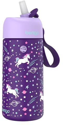 Bentgo® Kids Stainless Steel Insulated Water Bottle - Leak-Proof; Keeps Cool for 12 Hours; Durable, BPA-Free, Dishwasher Safe 14 oz. Cup for Ages 3+ for School/Sports/Daycare (Unicorn)