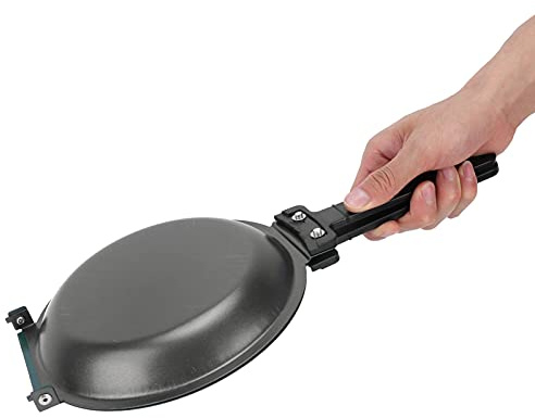 GLOGLOW Poêle à Frire Pliable, Poêle Antiadhésive en Acier Titane, Poêle Double Face pour Cuisinière à Gaz, Cuisinières à Induction, Poêle à Charbon pour Toasts, Fromage grillé, œufs,