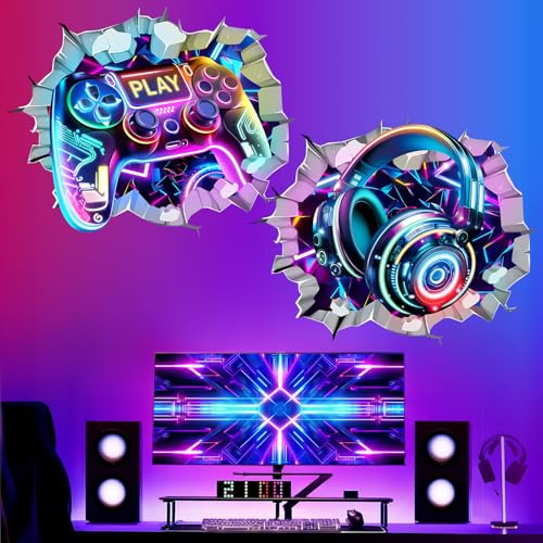 wondever Wandtattoo 2 Stück 3D Gamer Wandsticker Gaming Controller | Abziehen und Aufkleben, Abziehbar, Wandaufkleber Selbstklebend für Kinderzimmer Junge Babyzimmer Jungenzimmer Wanddeko