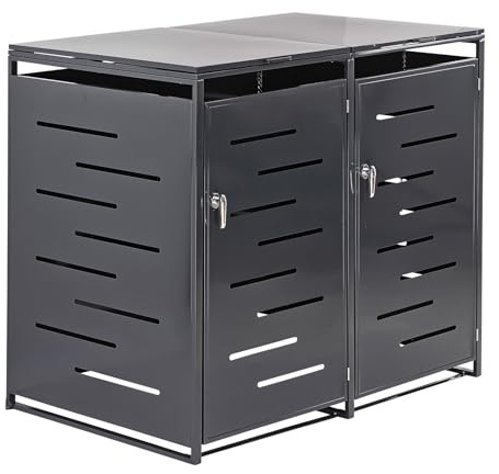 DEMA Mülltonnenbox 2er Anthrazit 240L Metall abschließbar Gasdruckfedern | Abfallbox, Tonnenverkleidung, Outdoor Cabinet, Gartenschrank, Garten Ordnungssystem, Gasdruckdämpfer, Gerätestauraum