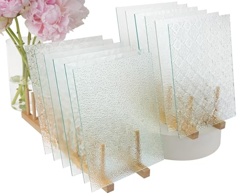 CHICSHIS 8x10 Klare Strukturierte Buntglasscheiben, 12er-Pack Transparente Mosaikglasstücke für DIY-Mosaikprojekte, Großes Kathedralglas