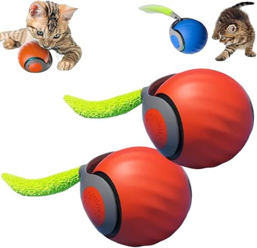 Gahwa Speedy Tail 2.0 NEW, Interaktives Katzenspielzeug Ball Elektrisch Interaktiver Spielball für Katzen Katzenspielzeug Selbstbeschäftigung Katzenball mit 2 Ersatzschwanz (Orange-2)