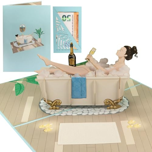Sweetpopup® Pop-Up Karte Wellness & Spa – 3D Glückwunschkarte für Frauen – Perfekt als Gutschein & Geldgeschenk für Geburtstag, Urlaub, Auszeit, Entspannung, Selfcare & Selbstfürsorge – 192b