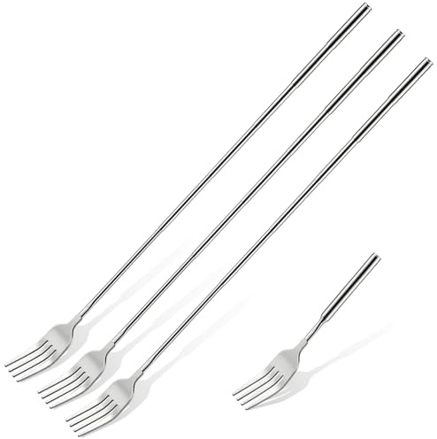 Lot de 3 fourchettes télescopiques en acier inoxydable avec poignée extensible de 22 à 65,4 cm de long pour barbecue, fruits, dessert