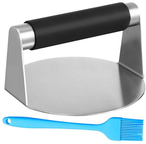 UTHCLO Presse à Burger Acier Inoxydable avec Brosse à Huile Silicone Aplatisseur Viande Rond Multifonction pour Steak Haché et Barbecue et Facile à Utiliser Couleur Couleur Aléatoire