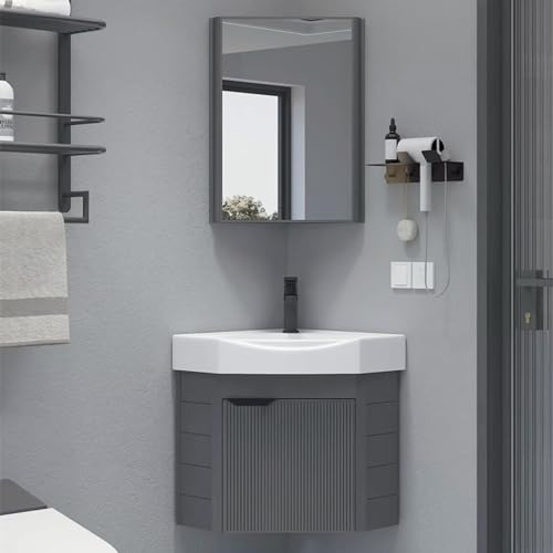 WallMounted Bathroom Sink with CabinetCompact Corner Vanity for Guest WC Floating Washbasin with Mirror Ideal for RVs and Small Spaces