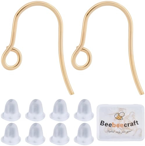 Beebeecraft 20 pz di Fili per Orecchini per La Creazione di Gioielli Ganci per Orecchini in Acciaio Inossidabile Chirurgico Placcato Oro 24K con Dadi Ad Anello per La Creazione di Gioielli Fai da Te