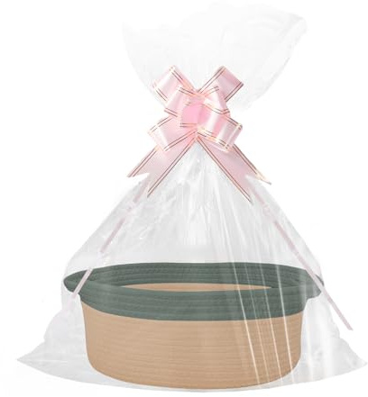 Geschenkkorb Leer, Aufbewahrungskorb, Geflochten Korb für Geschenke mit Geschenktüten und Bändern, Präsentkorb Leer für Geburtstag, Hochzeit, Babyparty, Erntedank, Weihnachten (Khaki und Grün)