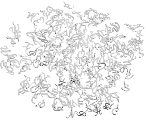 IDEANATEGRATE 104 pezzi Charm Ciondoli Alfabeto in Argento per Braccialetti Fai da Te Lettere Iniziali con Anello per Collane e Creazioni di Gioielli