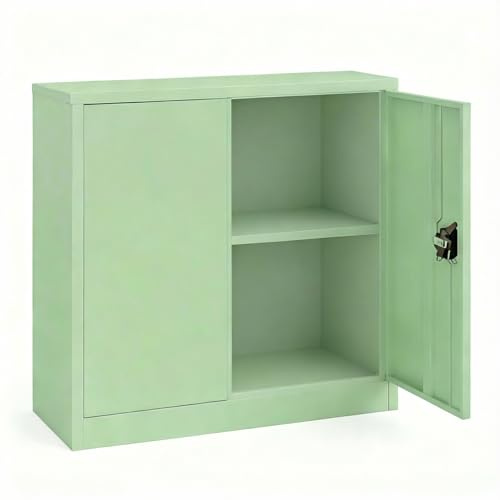 Lager|Zwei LagerZwei Mehrzweckschrank 90x90x40 cm I Metallschrank mintgrün | Inkl. Fachboden I Aktenschrank abschließbar, als Werkstattschrank, Büroschrank & Kellerschrank I Stahlschrank robust