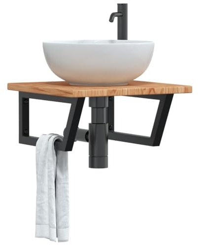 Frdhee Waschbecken Handwaschbecken, Waschtischplatte mit Halterung Stahl und Massivholz Eiche für Badezimmer, Waschküche, Badezimmer