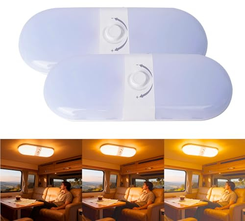 PORFOYO 2 Stück 12V LED Lampe Wohnmobil, PC+ABS Material LED Innenbeleuchtung Auto, Dimmbar und Drei-Farbmodi LED Leiste Wohnmobil, KFZ Beleuchtung Camping und Auto 300×118×28.5mm