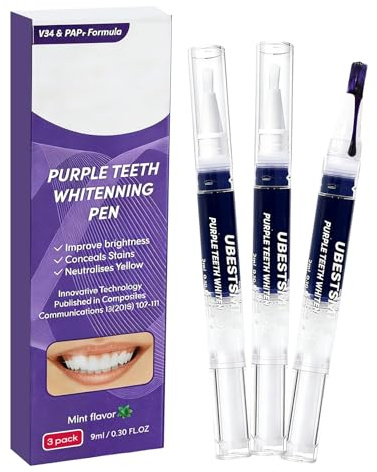3 Pezzi Penne Sbiancante Denti,Penna Gel Sbiancamento per Dentale,sbiancante denti,Per Rimozione delle Macchie e Sorriso Più Luminoso,Facile da Usare,Rapido Sbiancamento(Viola)