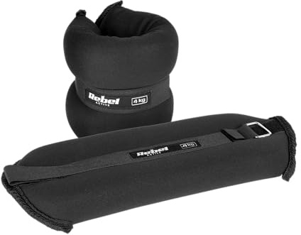 Rebel Electro Gewichtsmanschetten 2x 4 kg, Handgelenk- und Fußgelenkgewichte aus Neopren, Verstellbare Gewichte mit Klettverschluss, Krafttraining und Cardio, Schwarz