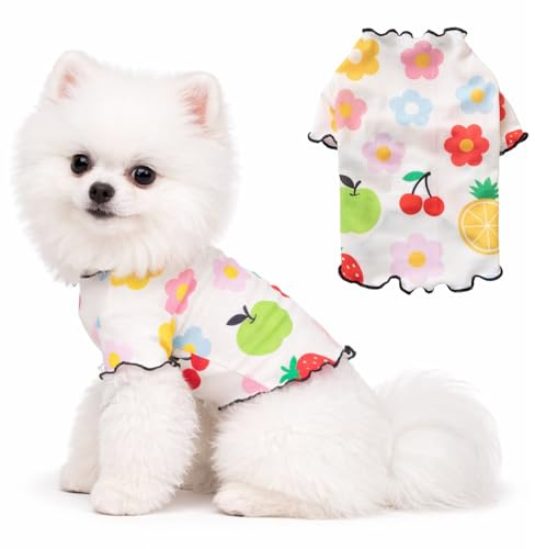 Peybaiwy Chemise Rafraîchissante pour Chien Chiot Été Vêtements Extensibles Protection Solaire Séchage Rapide Gilet Respirant pour Animal de Compagnie pour Petit Chien Chat (Fruit Beige, M)