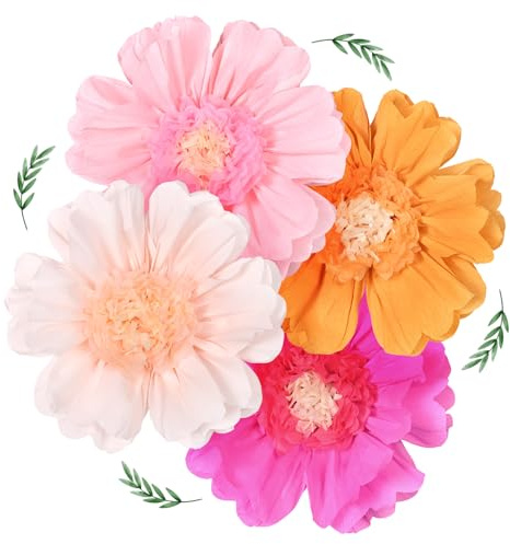 AUAUY 4 st pappersfläktar, fläkthängande blomkrans, vårfestdekorationer, flerfärgade blommönster för födelsedagar, bröllop och festivaler (röd-orange)