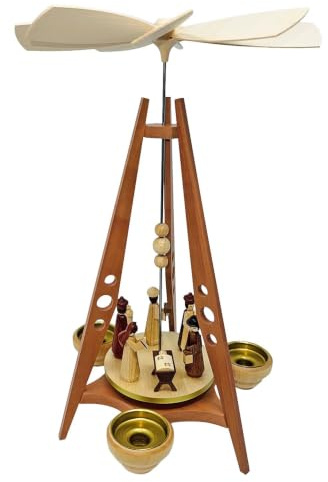 Müller Julpyramiden Kristus födelse, enplans, 36 cm hög, naturlig, original Erzgebirge av Müller Seiffen