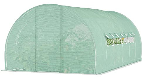 Outsunny Serra per Orto a Tunnel con Porta e 8 Finestre, Serra da Giardino in PE e Metallo Zincato, per Coltivazaione Piante, 600x300x200cm