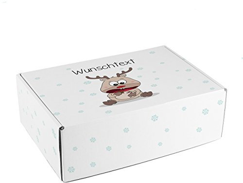 Herz & Heim® Geschenkverpackung zu Weihnachten mit Wunschtext Niedliches Rentier