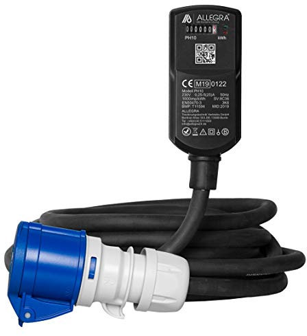 ALLEGRA Stromzähler Aussen Outdoor für Caravan Camping Wohnmobile Steckdose MID geeicht Strom Schukostecker Zwischenzähler Stromverbrauch Messgerät mit 10m CEE Kupplung Adapter PH10