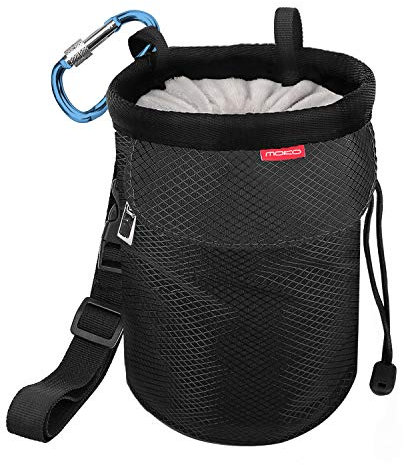 MoKo Chalkbag, Kordelzug Magnesiabeutel Klettern Bouldern Chalk Bag mit Einstellbar Gurt & Reißverschlusstasche & Karabinerclip für Klettern Gewichtheben Gymnastik Crossfit - Schwarz