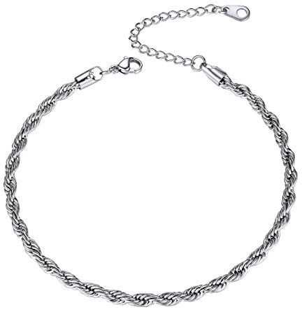 GoldChic Twister Rope Chain Ankle Bracelet, Stainless Steel Anklets for Women, 3mm