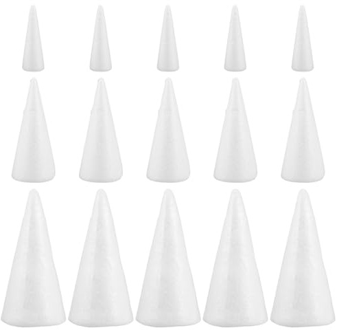 15 Stück Styroporkegel Styroporkugeln Weihnachtsbaum Form Styroporbälle Styropor Form Schaum für DIY Basteln Bemalen Handwerk Weihnachtsschmuck Weihnachtsdeko Weiß