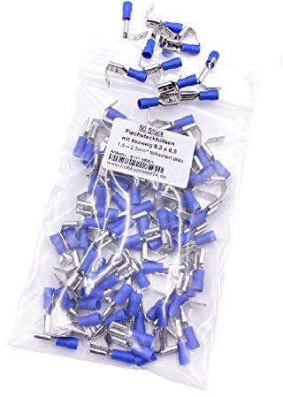 50 Stück Flachsteckhülsen mit Abzweig Abzweigverbinder blau 1.5-2.5mm² 6,3mm, Flachsteckverteiler Kabelschuhe doppelt Steckverteiler Doppel