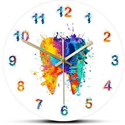 Watercolour Tooth Painting Print Wall Clock Wall Art Non Ticking Wall Watch Orthodontist Dentist Gift Idea(No Frame)