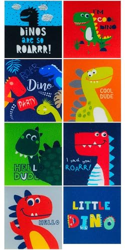 8 toppe serigrafate per bambini da stirare sui vestiti. Applicazioni termoadesive per riparare e decorare pantaloni, giacche, maglioni, zaini, ecc. (Dinos)