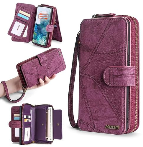 Yidai-Silu für Samsung Galaxy S22 Ultra 2 in 1 Handyhülle Wallet Flip Case | Magnetisch Abnehmbare PU Leder Hülle 360° Stoßfeste Tasche Kartenfächer Schutzhülle für Samsung Galaxy S22 Ultra - Weinrot