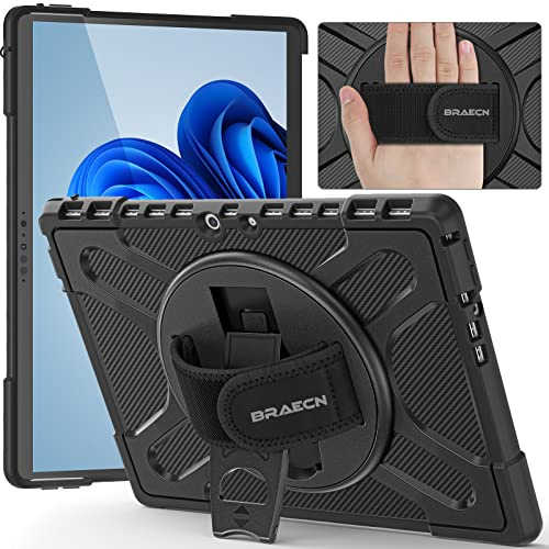 BRAECN Funda para Microsoft Surface Pro 8-13 Pulgadas 2021 | Carcasa Rugosa con Soporte de Rotación de 360°, Correa de Mano/Hombro, Teclado Instalable, Negro