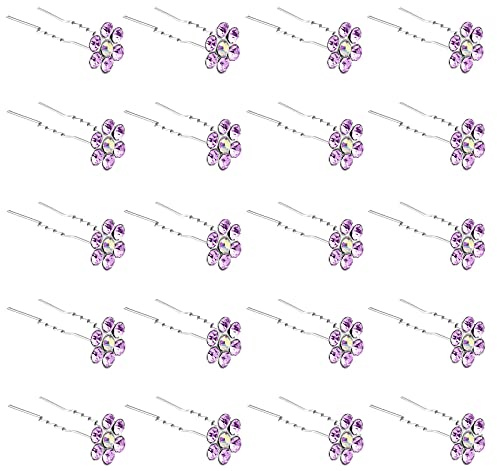 ZOUIQSS 20 Pack (Violett) Kristall Blume Haarnadeln Strass Haarspangen für Braut Hochzeit Frauen Haarschmuck Zubehör,mit durchsichtigem Behälter