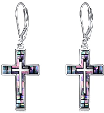 YFN Kreuz Ohrringe Sterling Silber Baumeln Tropfen Hängend Kreuz Ohrringe Religion Schmuck Christen Geschenke für Damen Herren